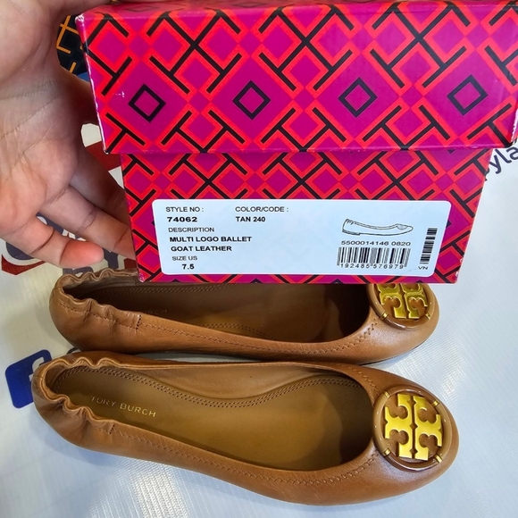 NEW!!! TORYBURCH MULTI LOGL BALLET GOAT LEATHER 7.5us (BROWN) - Picture 7 of 7